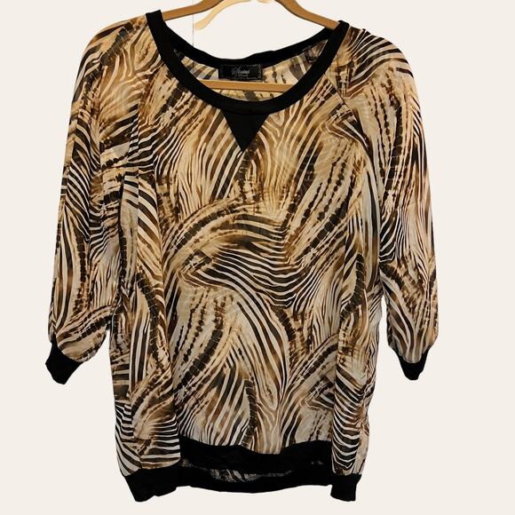 Status by Chenault Tiger Print Short Sleeve Blouse Size M - Picture 6 of 7